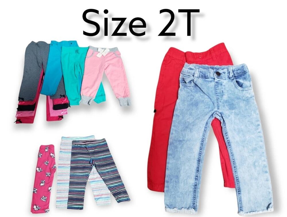 2T Winter Girls Leggings, Jeans and Jammie Toddler Bottom Clothing Bundle